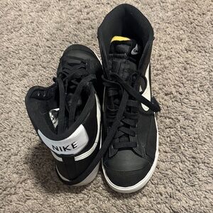 Nike Black and White High-Tops with Yellow Accent